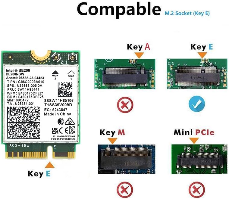 CORN WiFi 7 BE200 NGW Wireless Card, Tri-Band 6GHz/5GHz/2.4GHz M.2 NGFF Bluetooth 5.4, Includes Ipex Cable, 8dBi Antennas and Brackets Support Windows 10/11(64 bit)/Linux, Not Support AMD. (with Antennas) - Image 3